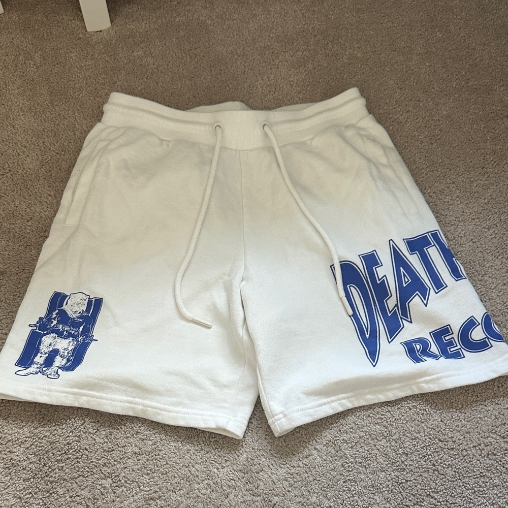 Men's White and Blue Graphic Athletic Shorts